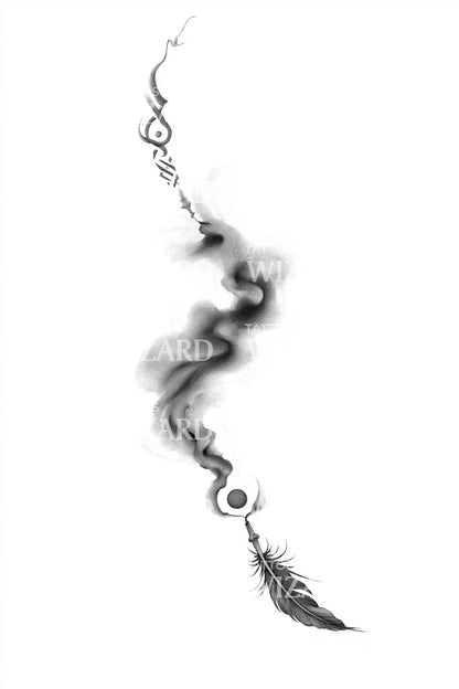 Floating Smoke Feather Tattoo Design
