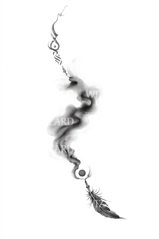 Floating Smoke Feather Tattoo Design