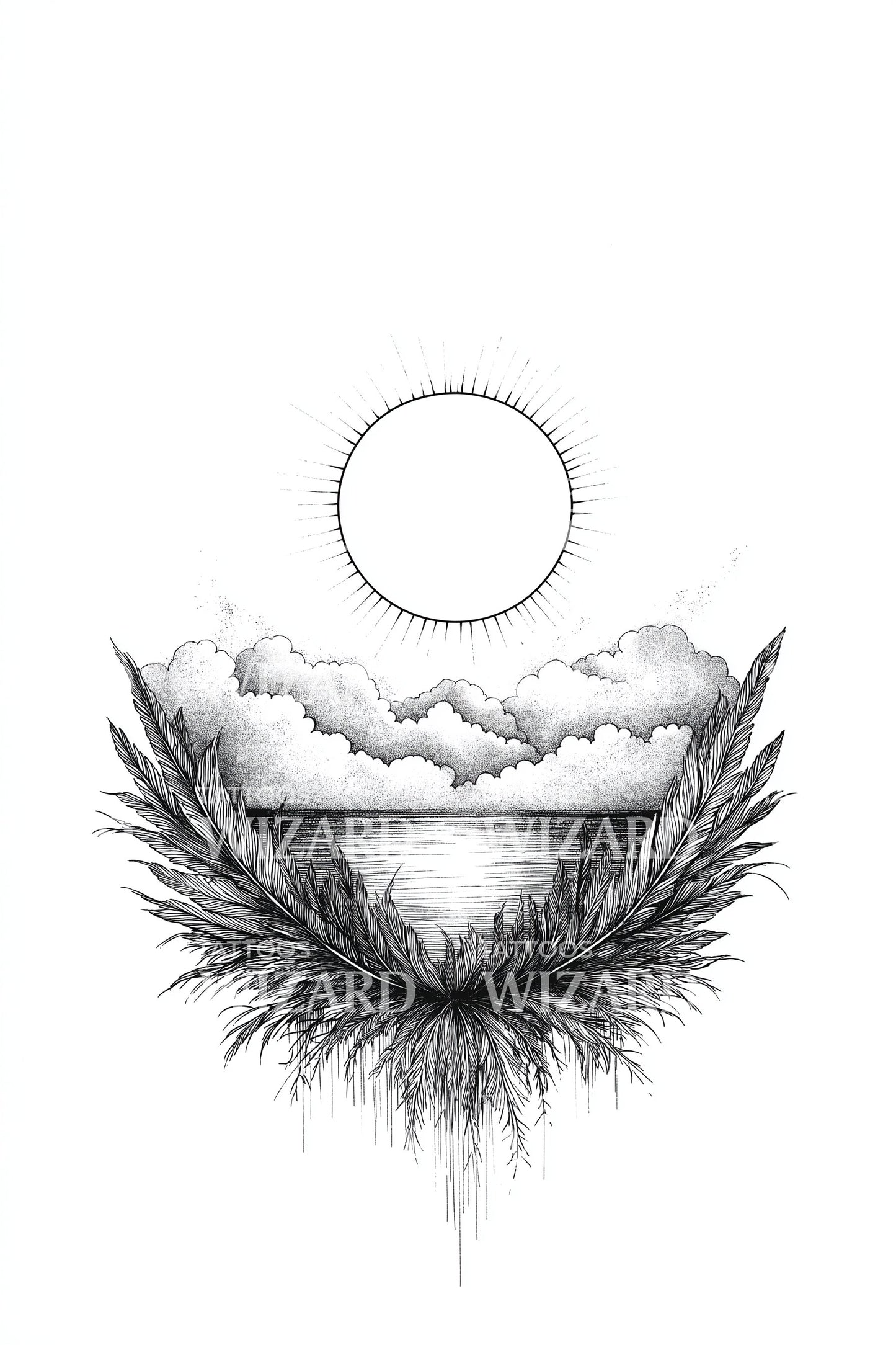 Floating Sun Valley Tattoo Illustration