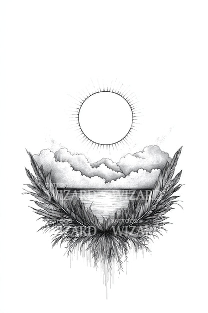 Floating Sun Valley Tattoo Illustration