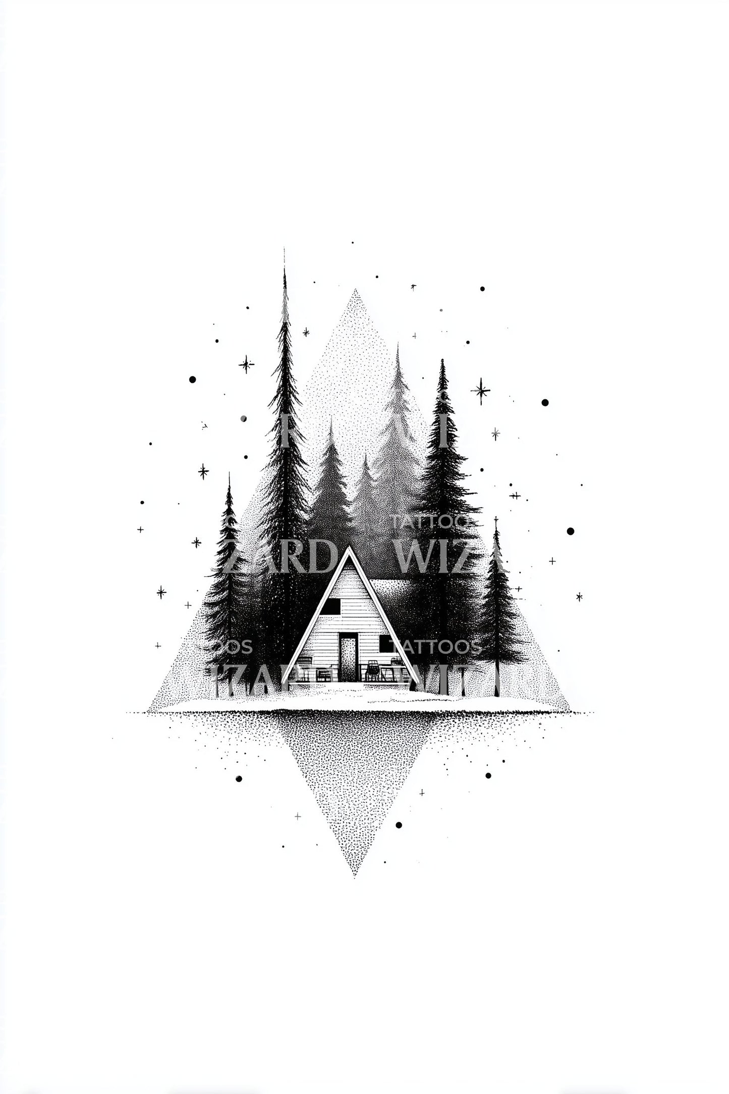 Floating Triangle Cabin Tattoo Design