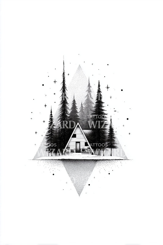 Floating Triangle Cabin Tattoo Design