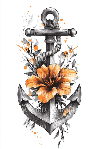 Blomstret Anker Blomst Tatoveringsillustrasjon