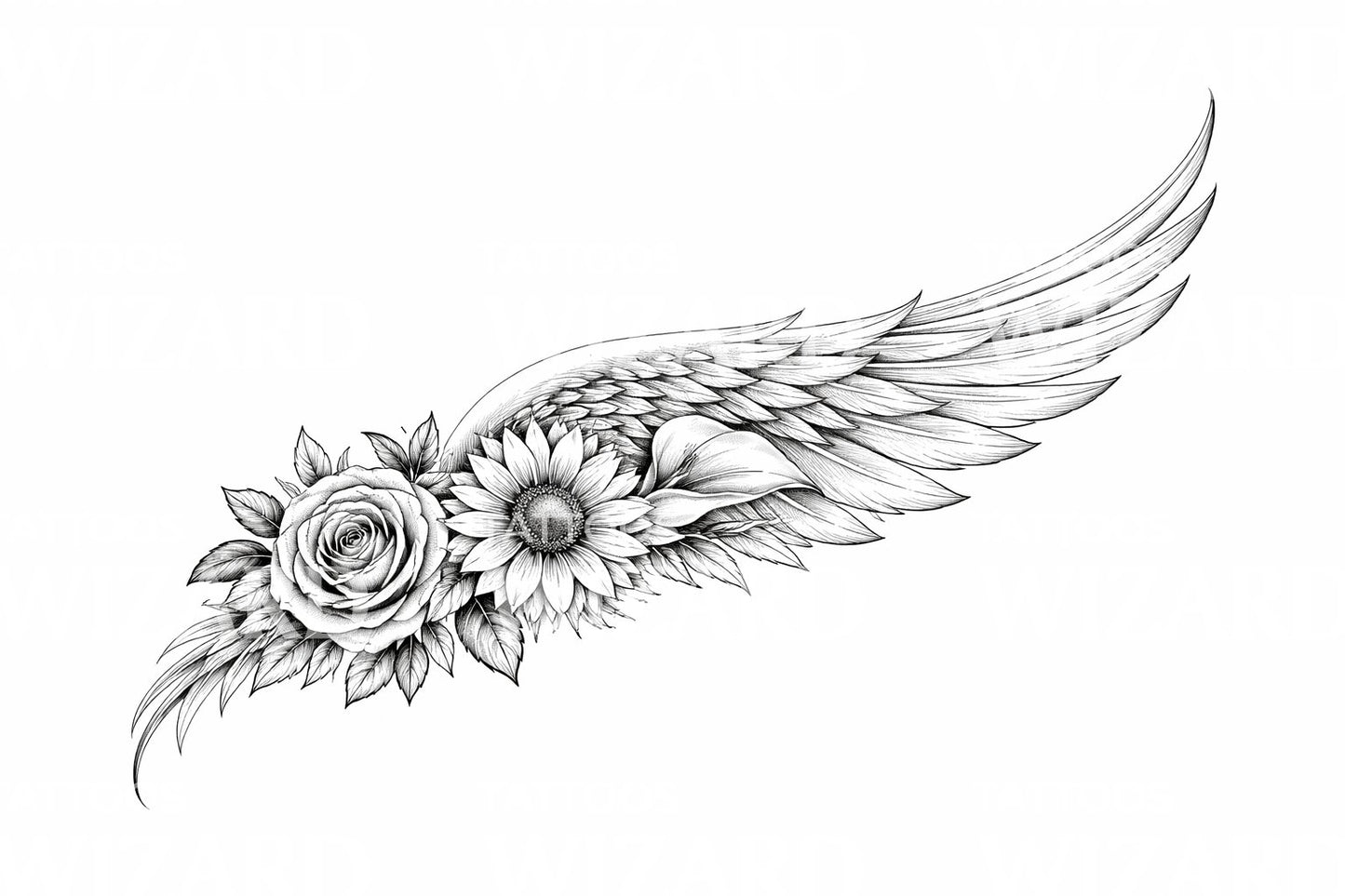 Floral Angel Wing Tattoo Design