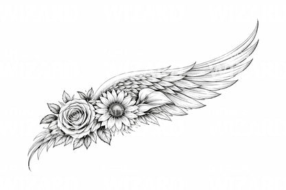Floral Angel Wing Tattoo Design