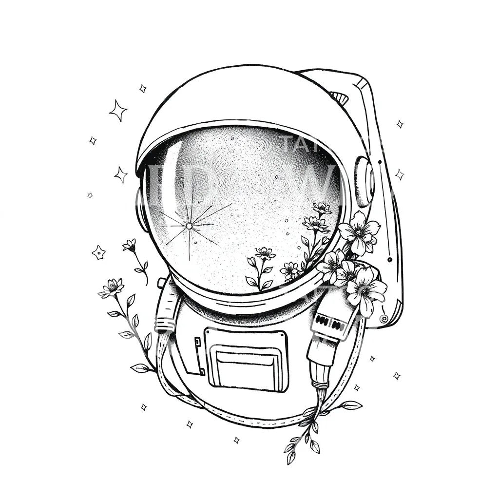 Floral Astronaut Helmet Tattoo Design