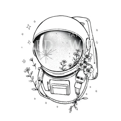 Floral Astronaut Helmet Tattoo Design
