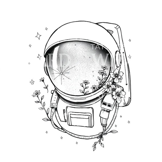 Floral Astronaut Helmet Tattoo Design
