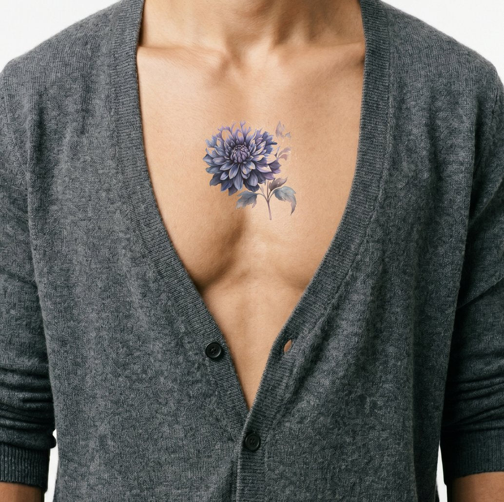 Botanisk sort dahlia tatoveringsdesign