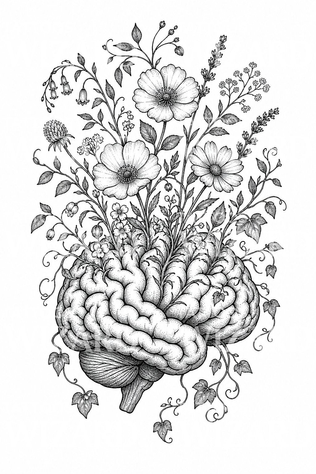 Floral Brain Bloom Tattoo Design