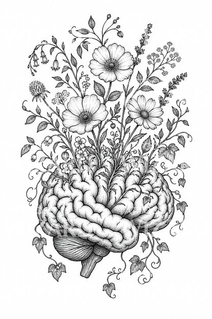 Floral Brain Bloom Tattoo Design