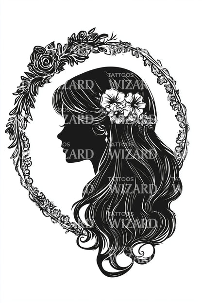 Desenho de Tatuagem de Silhueta de Camafeu Floral