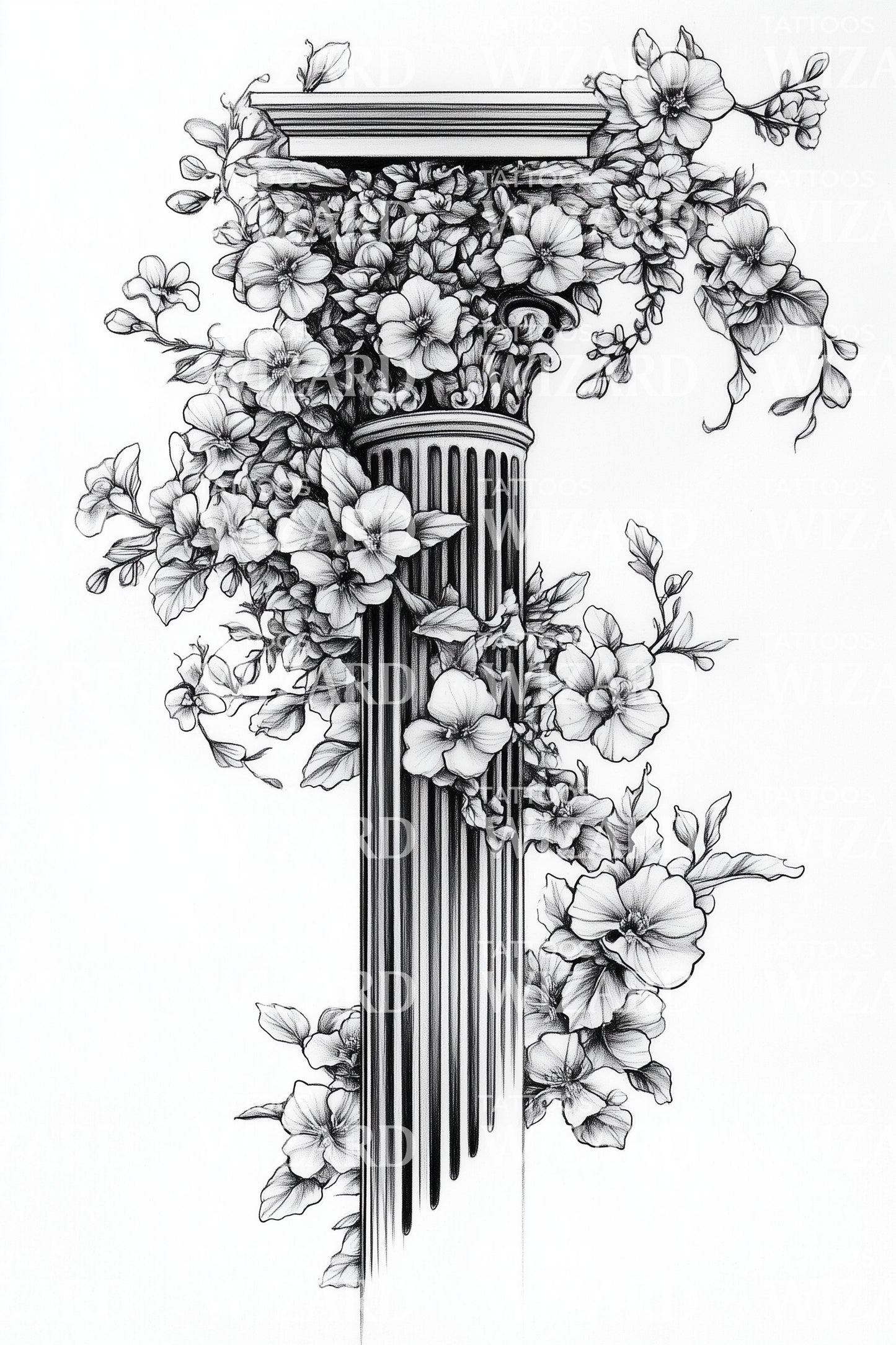 Floral Corinthian Column Tattoo Design