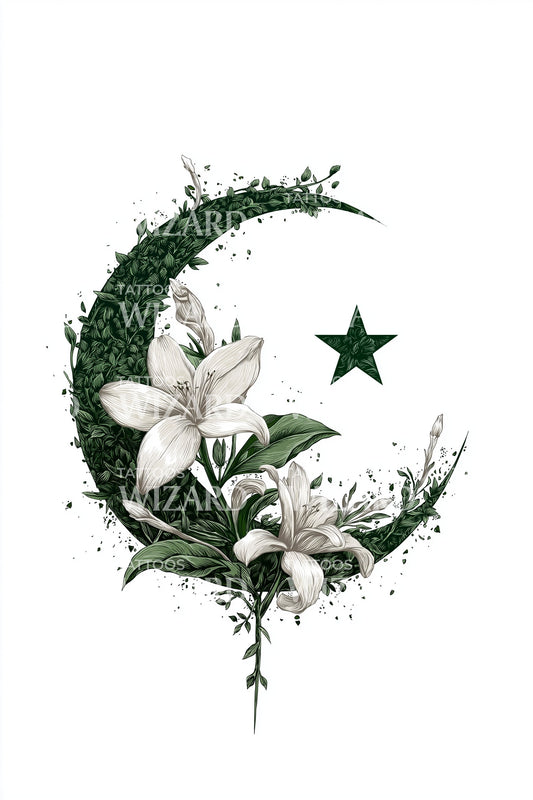 Florales Halbmond-Emblem Tattoo Illustration