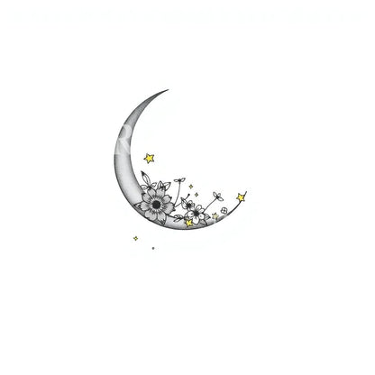 Floral Crescent Moon Tattoo Design