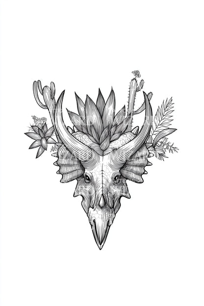 Floral Deer Skull Tattoo Illustration
