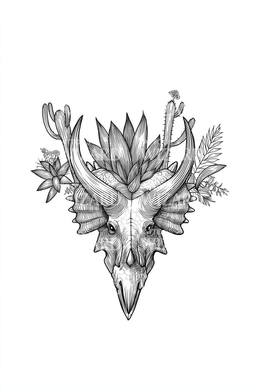 Floral Deer Skull Tattoo Illustration