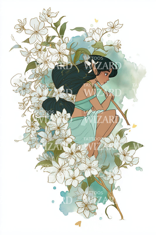 Floral Dreaming Woman Tattoo Design