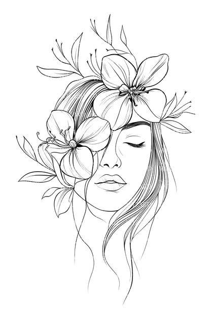 花の夢見る女性のタトゥーイラスト