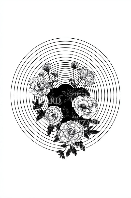 Desenho de Tatuagem Círculo Eclipse Floral