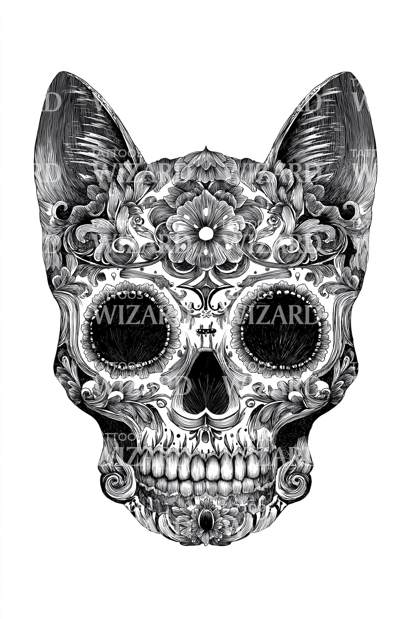 Floral Filigree Skull Tattoo Design
