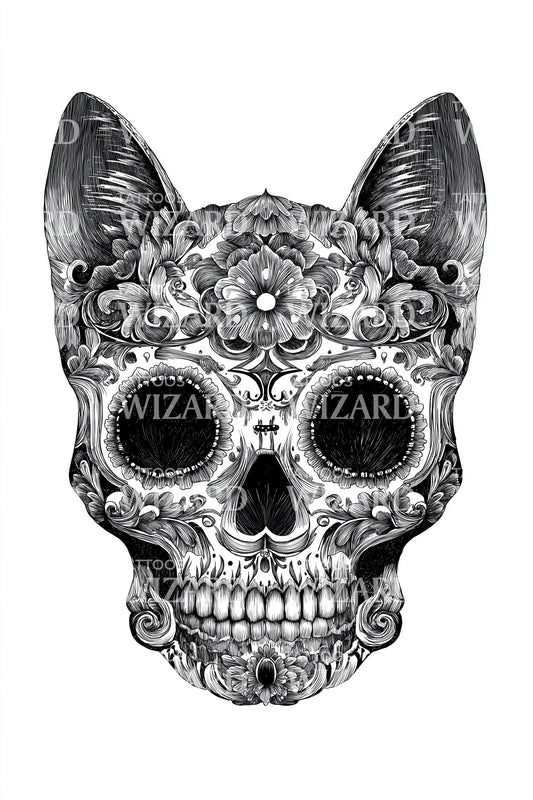 Floral Filigree Skull Tattoo Design