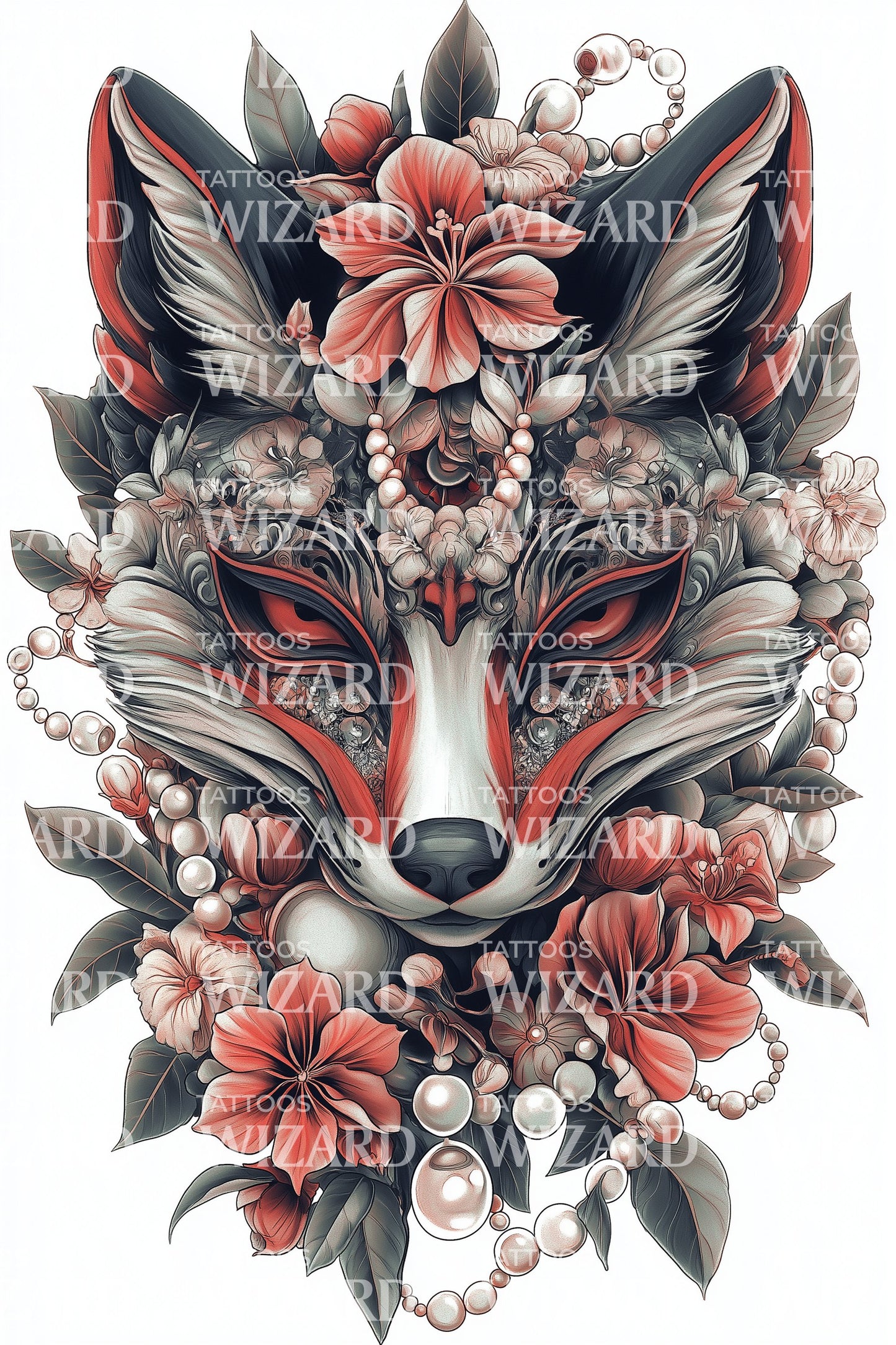 Floral Fury Fox Tattoo Design
