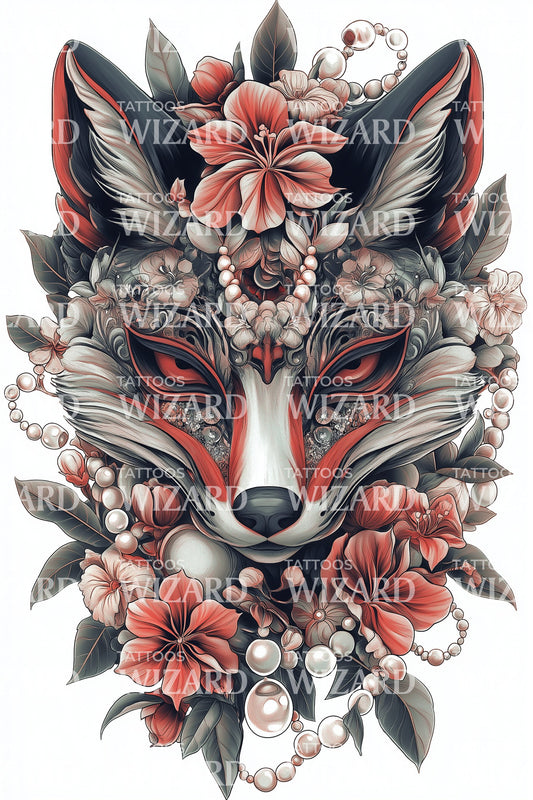 Floral Fury Fox Tattoo Design