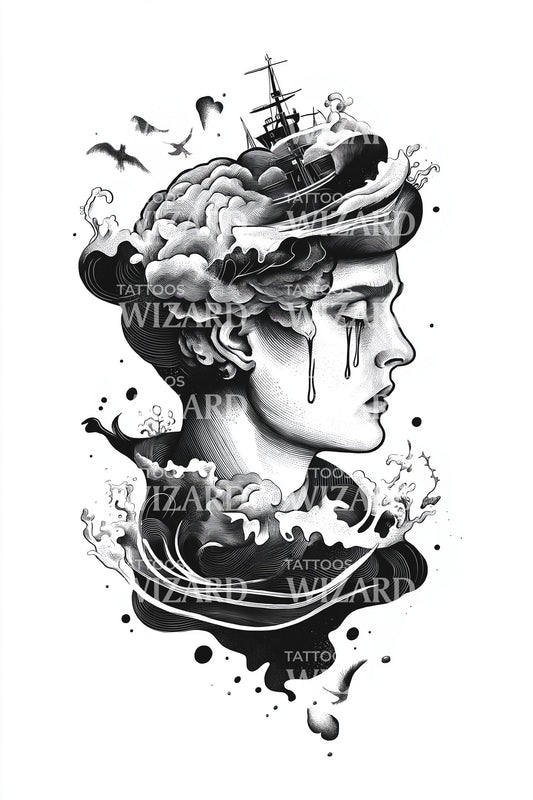 花卉希腊雕像纹身插图