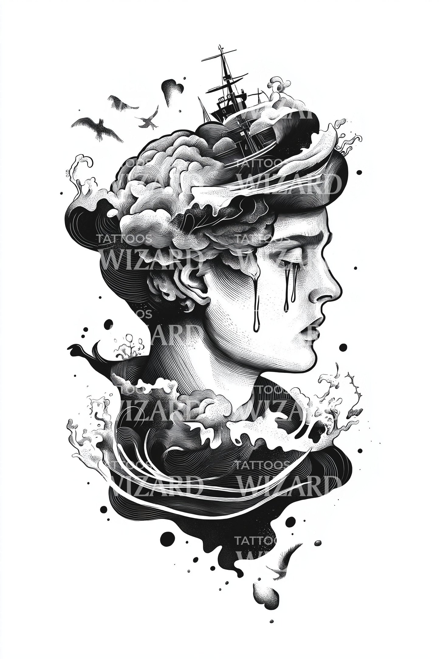 花卉希腊雕像纹身插图