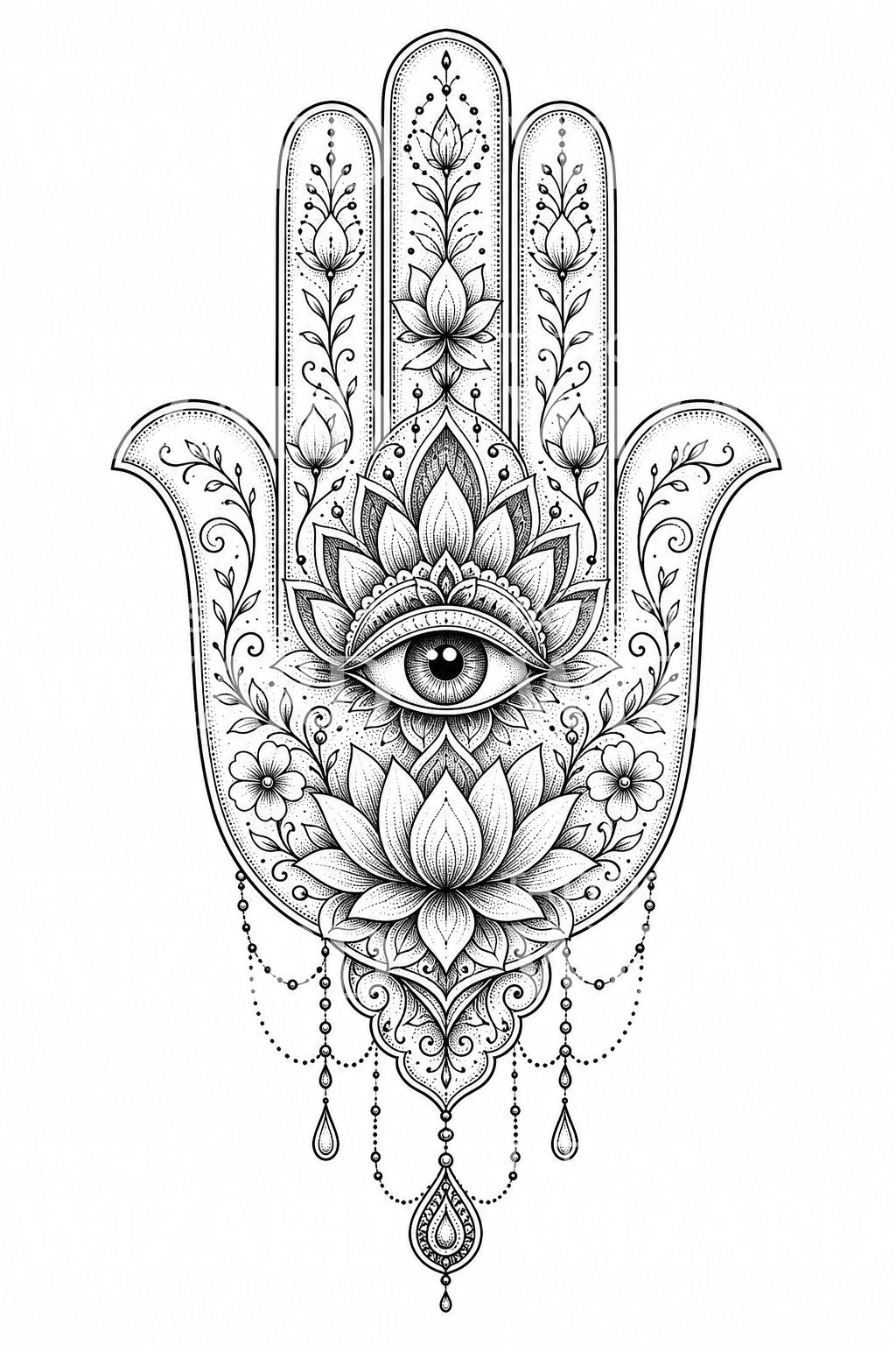 Motif de tatouage floral main Hamsa