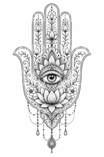 Motif de tatouage floral main Hamsa