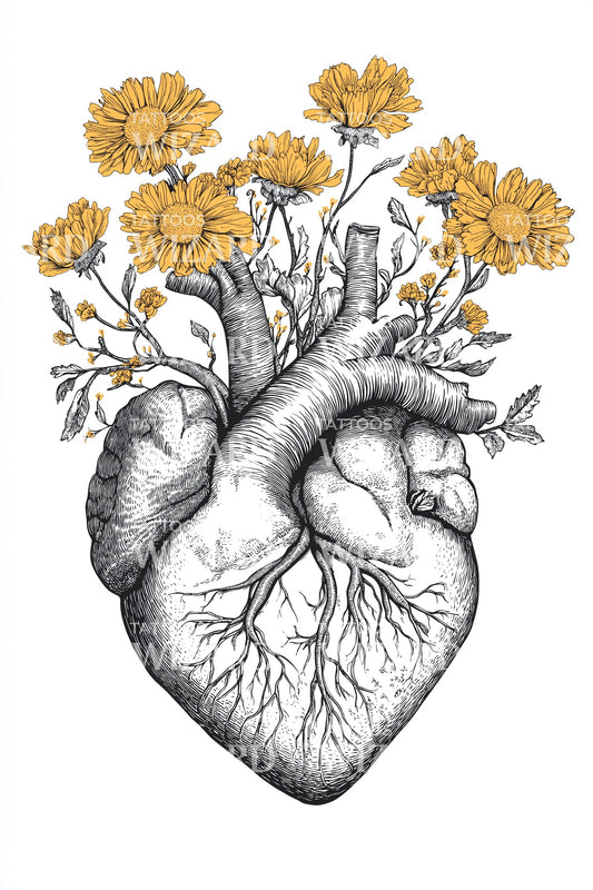 Floral Heart Bloom Tattoo Design