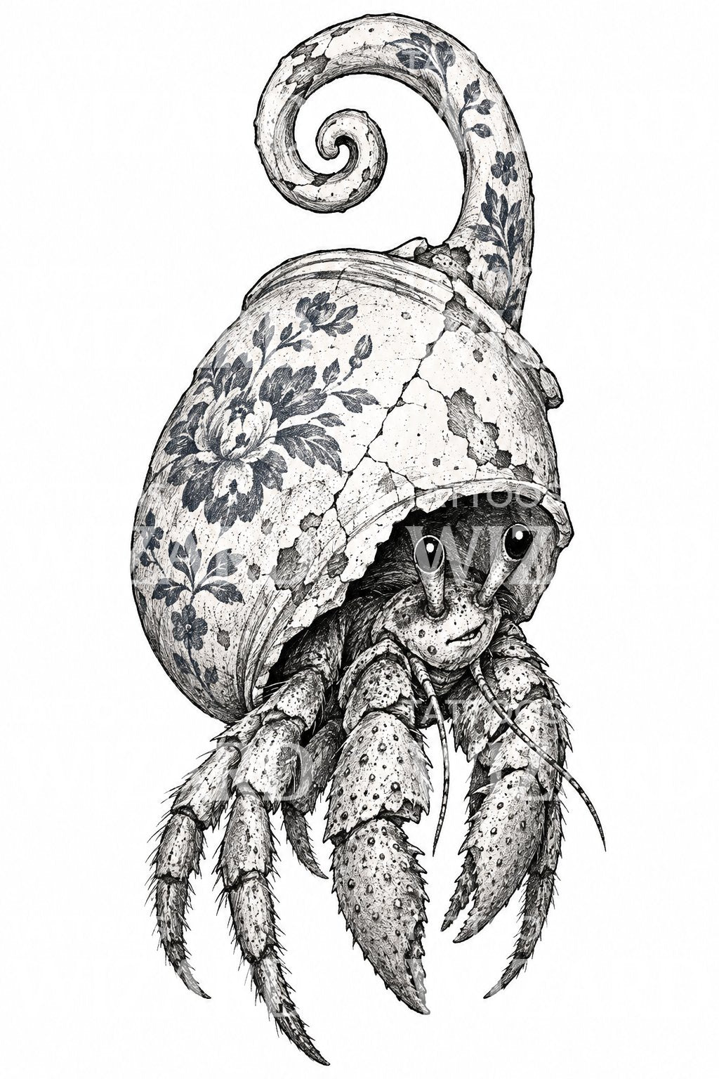 Floral Hermit Crab Tattoo Illustration