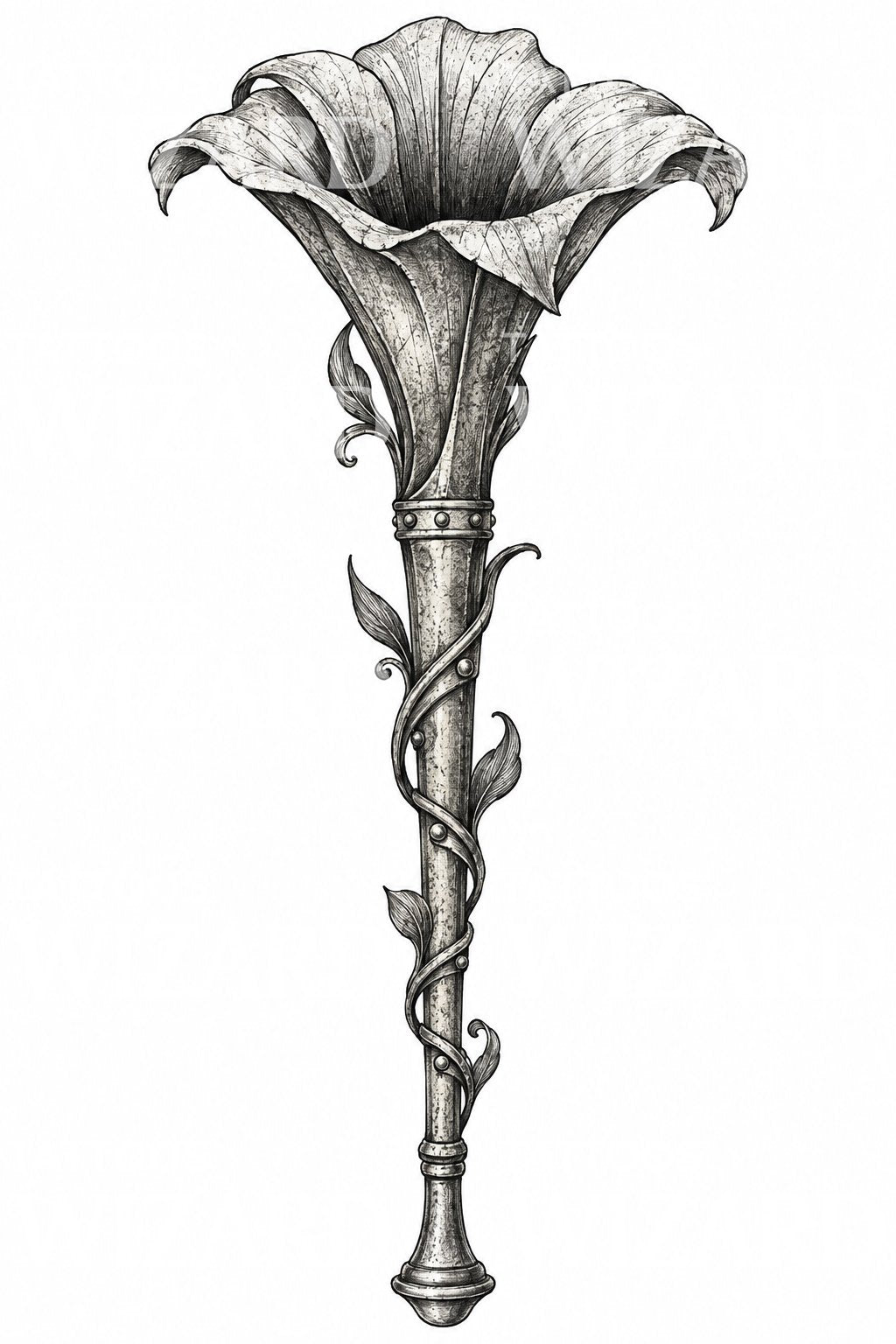 Botaniczna ilustracja tatuażu z rogiem