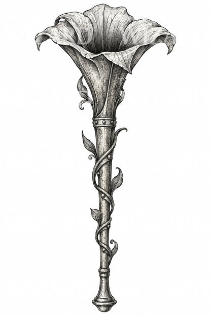 Botaniczna ilustracja tatuażu z rogiem