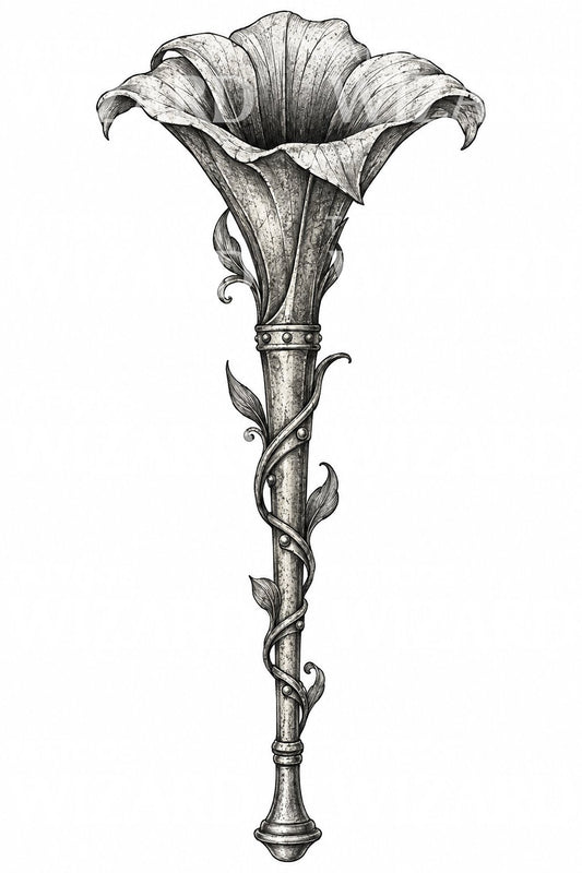 Botaniczna ilustracja tatuażu z rogiem