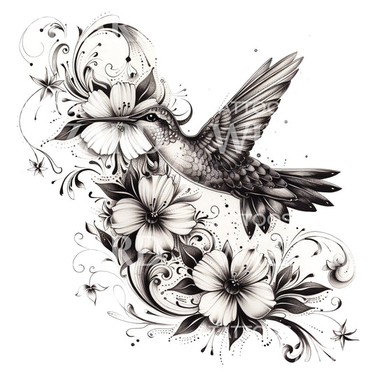 Floral Hummingbird Tattoo Design