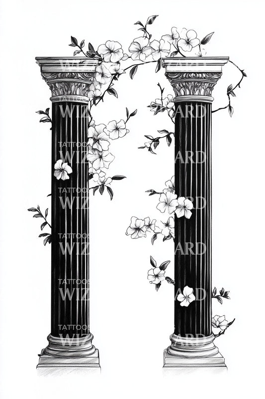 Floral Ionic Arch Tattoo Design