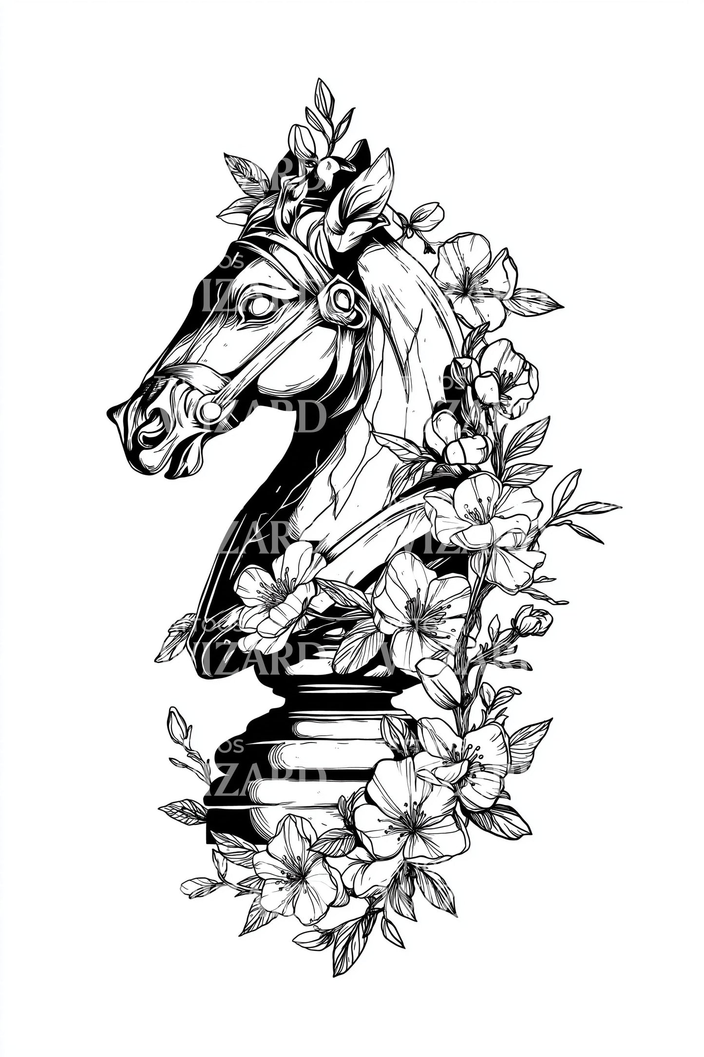 Floral Knight Bust Tattoo Design