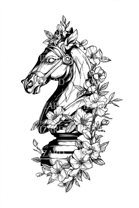 Floral Knight Bust Tattoo Design