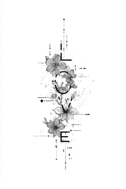 Diseño de tatuaje de letra floral amorosa
