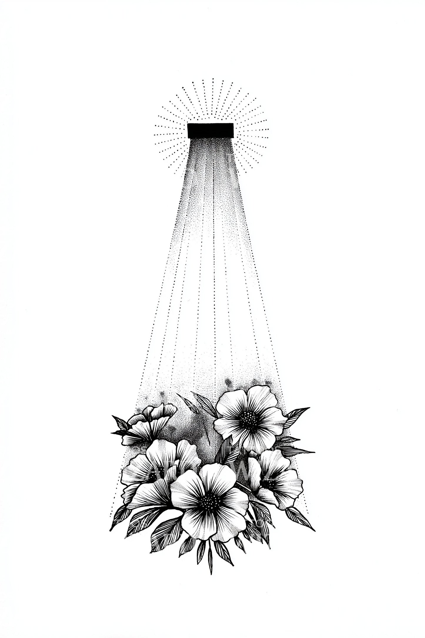 Floral Lighthouse Lightbeam Tattoo Illustration