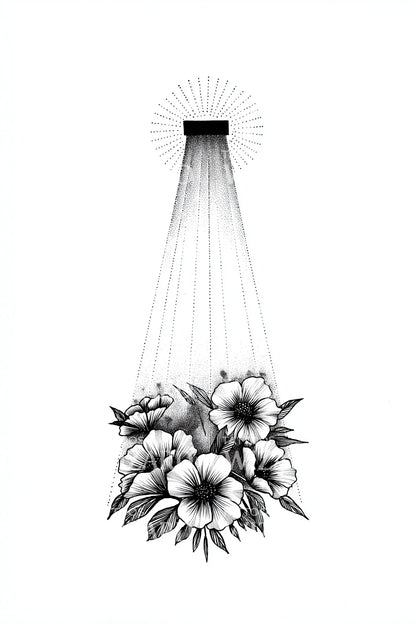 Floral Lighthouse Lightbeam Tattoo Illustration