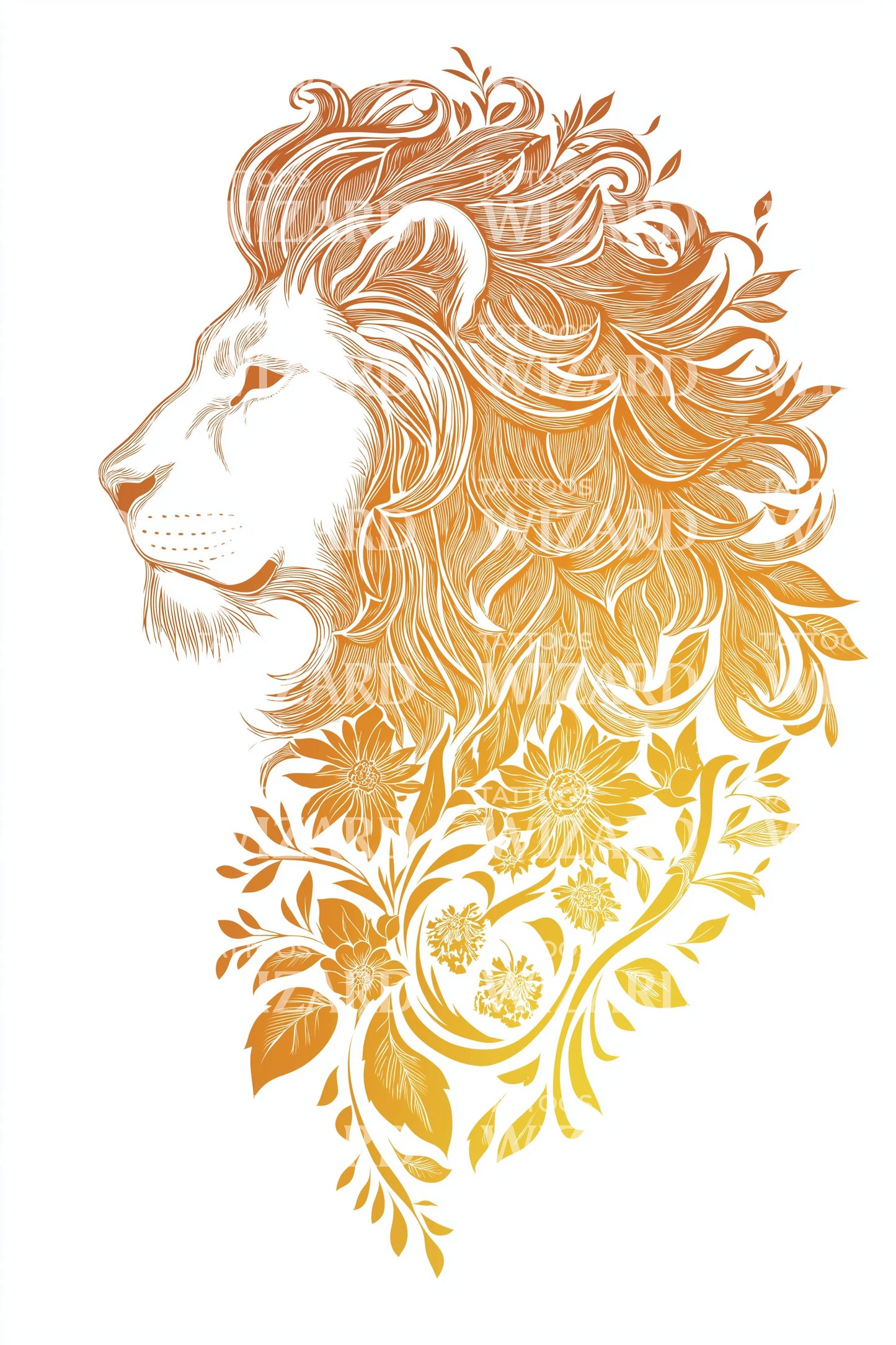 Design de Tatuagem de Leão com Juba Floral