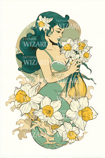Design Tatuaggio Sirena Floreale Serenità