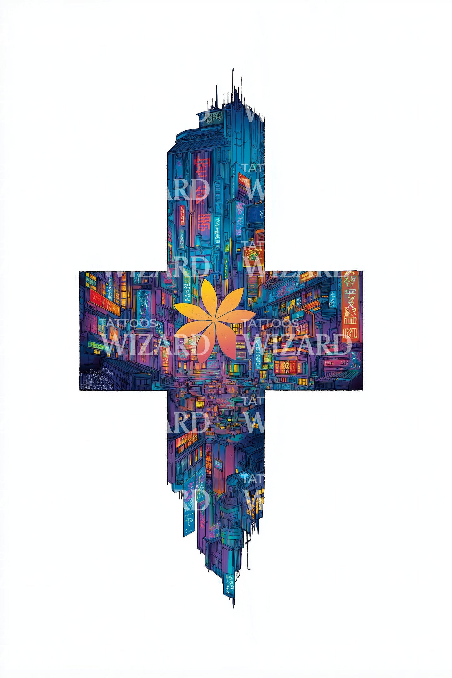 Florales Mosaik Kreuz Tattoo Design
