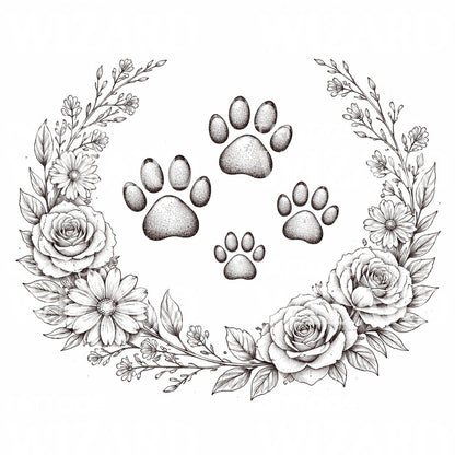 Floral Paw Memorial Tattoo Design