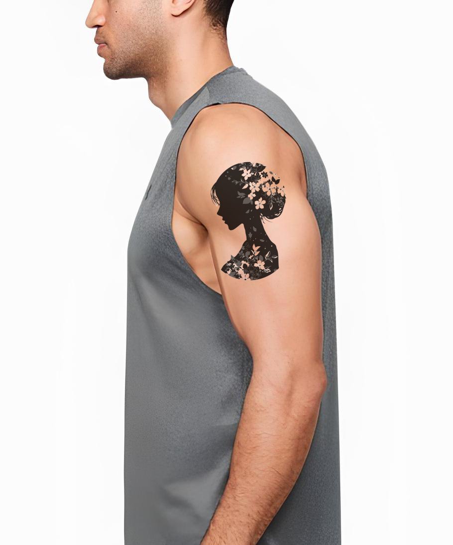 Design de tatouage portrait silhouette florale