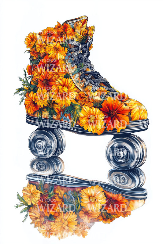 Floral Roller Skate Tattoo Design
